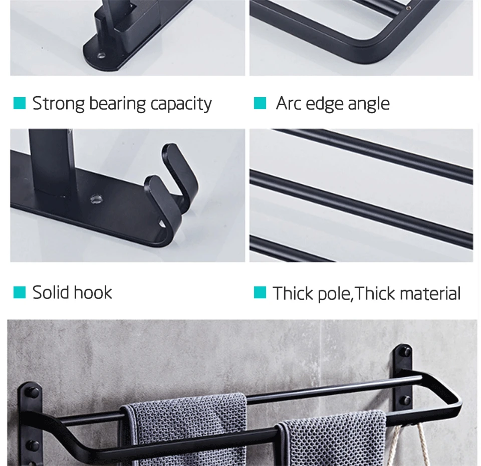 Eye Free Bathroom Accessories Black Towel Rack Hooks Shower Rack Corner Toilet Paper Holder Box Toilet Brush Towel Rails (5)