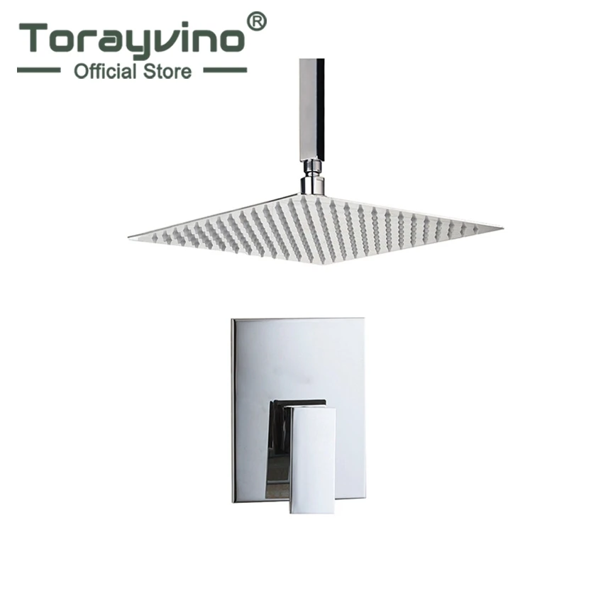 

Torayvino 6" 8" 10" 12" 16"shower Head Ceiling Mount Ultra-thin Rainfall Shower Head Control Valve Wall Mounted Mixer Shower Set
