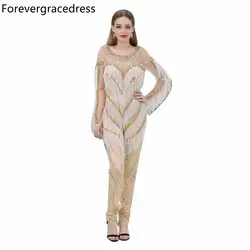 Forevergracedress Роскошные вечерние платья Оболочка Иллюзия одежда с длинным рукавом из бисера Кристаллы Формальные Пром платье плюс Размеры