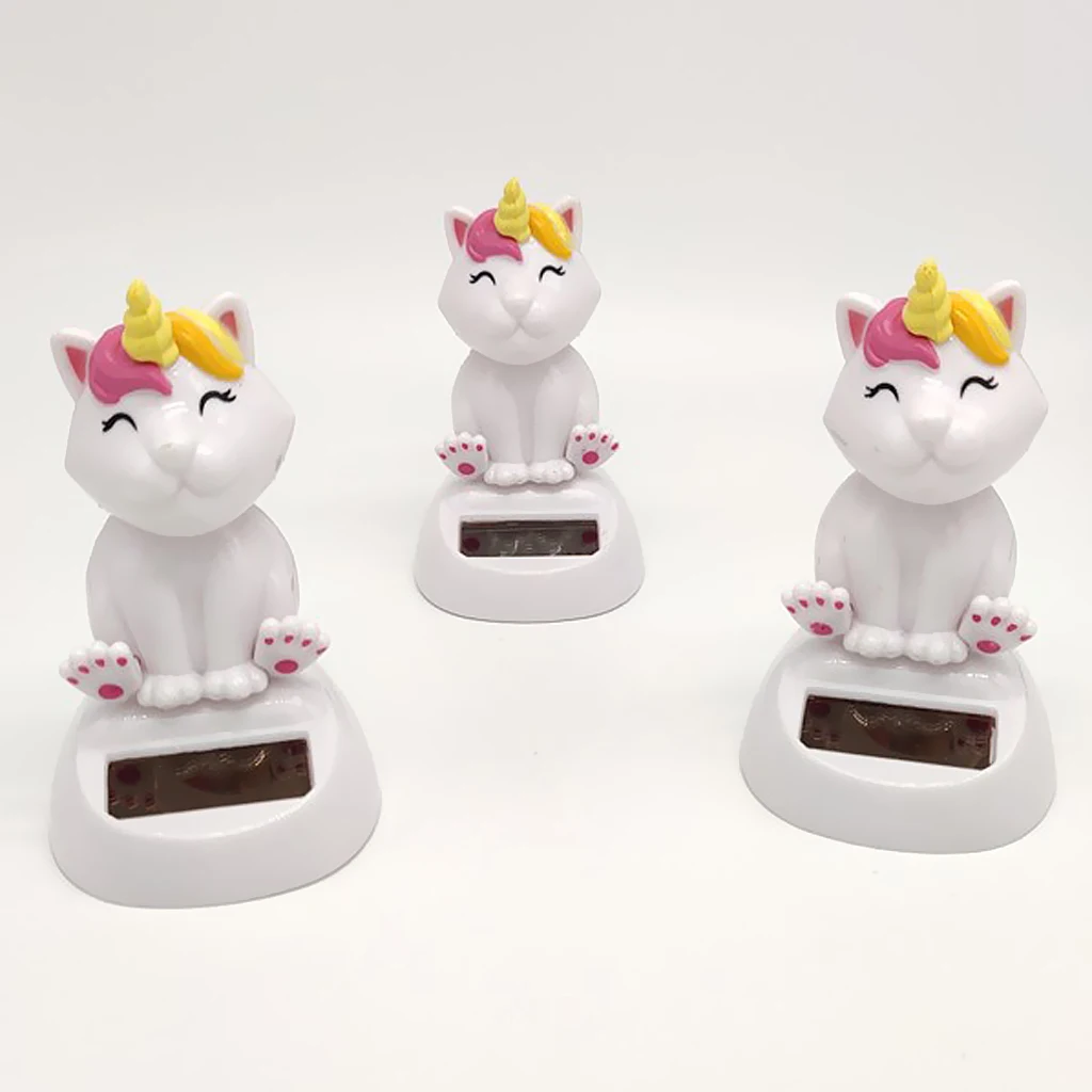  Unicorn Dashboard Ornament Solar Powered Bobble Head Cat Unicorn Nodding Doll   Cat Home Decoration