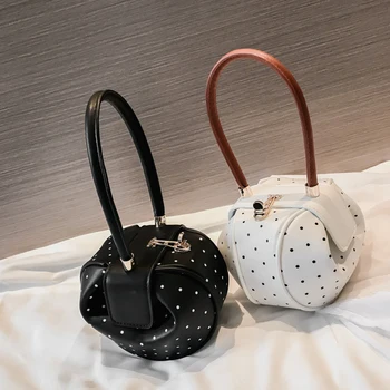 

Top-handle Handbags Women Rivet PU Leather 2019 Hobos European Style Vintage Women Shoulder Bag Dumpling Shape Totes Mini Bags