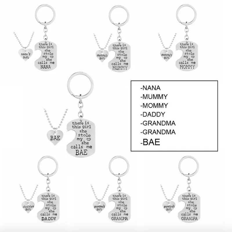 

2pcs/set lettering there is this girl she stole my heart mommy & daddy ... Pendant family Necklace and key Chain For family gift