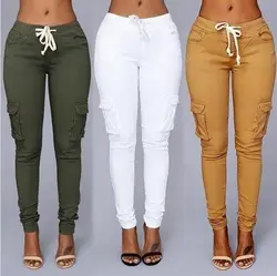 Zogaa новые женские узкие брюки смягчитель средней талии узкие брюки шнурок карманы брюки Полная длина повседневные брюки для женщин