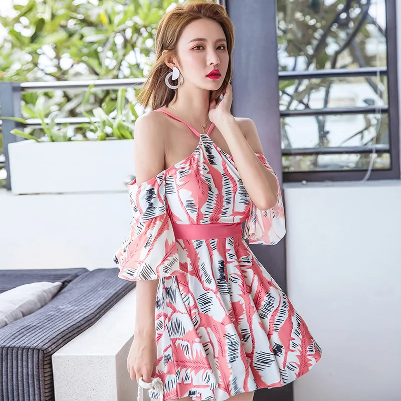 

Swimsuit For Women Fused With Ruffles Swimwear One Piece Woman 2019 Skirt Breasted Sexy Covering Korean Polyester Animal