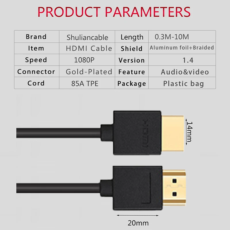 Shuliancable Стандартный HDMI Мужской-Мужской кабель высокоскоростной HDMI кабель 1080P 3D в аудио и видео кабели проектор для xbox PS3 0,3 m-10 m