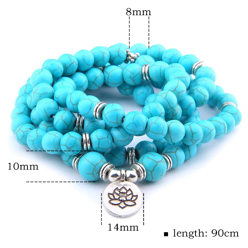 High Quatity Natural Stone Howlite Charm OM Bracelet Women Men 108 Mala Yoga lotus Jewelry Necklace