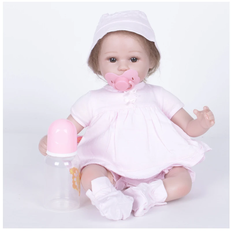 

42cm/17inch Realistic Reborn Baby Dolls With Pink Bow Wig Hair Soft Silicone Cotton Lifelike Newborn Doll for Girl Best Gifts