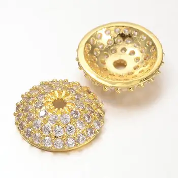 

20pcs Golden Apetalous Half Round/Dome Brass Micro Pave Cubic Zirconia Bead Caps,11x3mm, Hole: 1mm