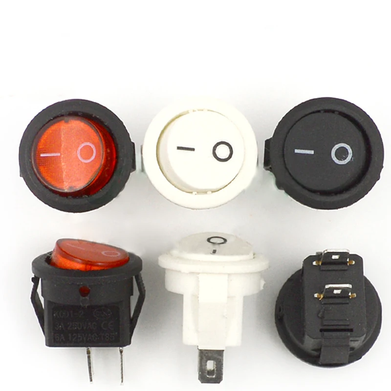 

10pcs SPDT Black Red White 2 Pin Mini Button On/off Round Rocker Switch Small Boat Rocker Light Swiches AC 3A/250V