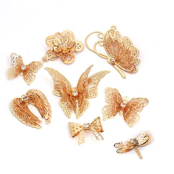 

10pcs/lot 3D Champagne Hollow Butterfly Charm Nail Decorations Glitter Alloy Jewelry Rhinestones DIY Nail Art Studs Tools