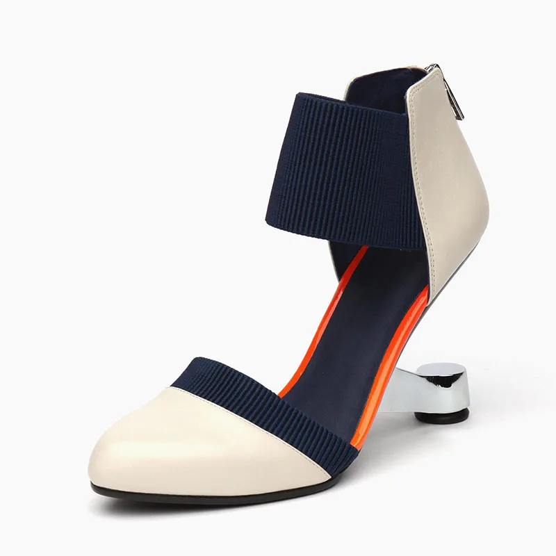 D'Oray/женские туфли на A-BUYBEA каблуке; Туфли с круглым носком из двух частей; высокие туфли с металлическим украшением; женские туфли-лодочки; смешанные цвета; размеры 34-39 - Цвет: apricot