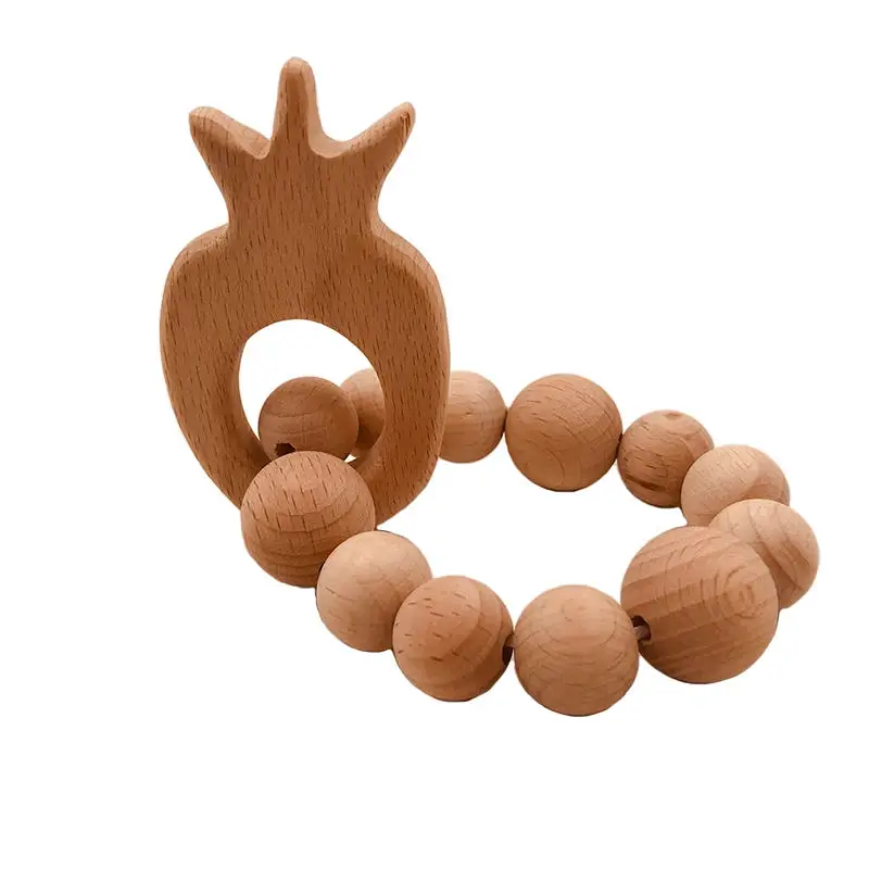 Буковые бусины-прорезыватели, набор колец, необработанный Прорезыватель бука с органический деревянный игрушечный деревянный браслет для животных, детский деревянный прорезыватель, браслет - Цвет: Pineapple