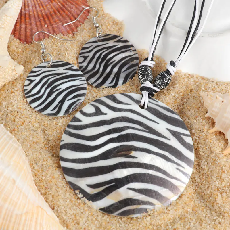 

ZOSHI 2019 Fashion Brand Natural Shell Jewelry Sets Stripe Pendant Necklace Drop Earrings Rope Chain Jewelry Set For Women NE+ER