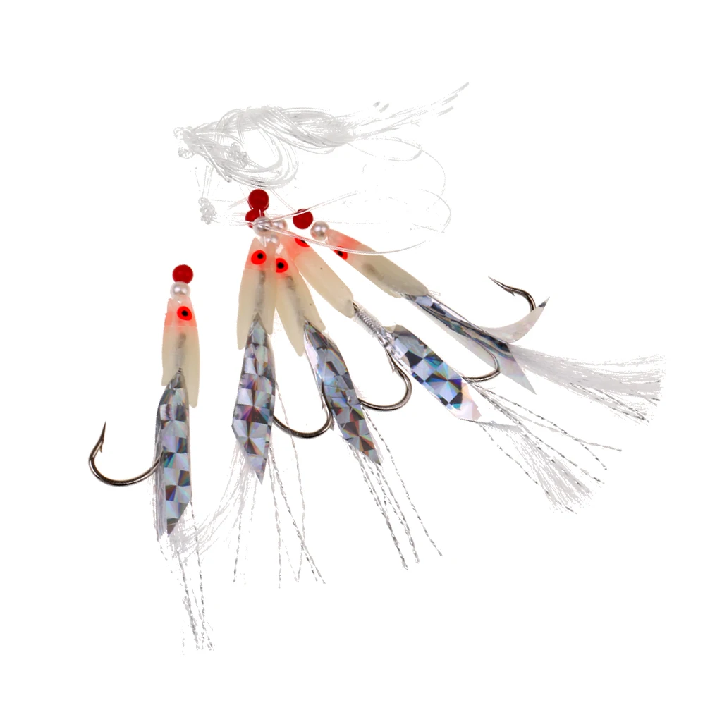 5 Pieces/Pack Freshwater/Saltwater Fishing Lures Fishing Sabiki Bait Rigs Fish Skin/Feather Hooks 3/0# Anzuelo crochet