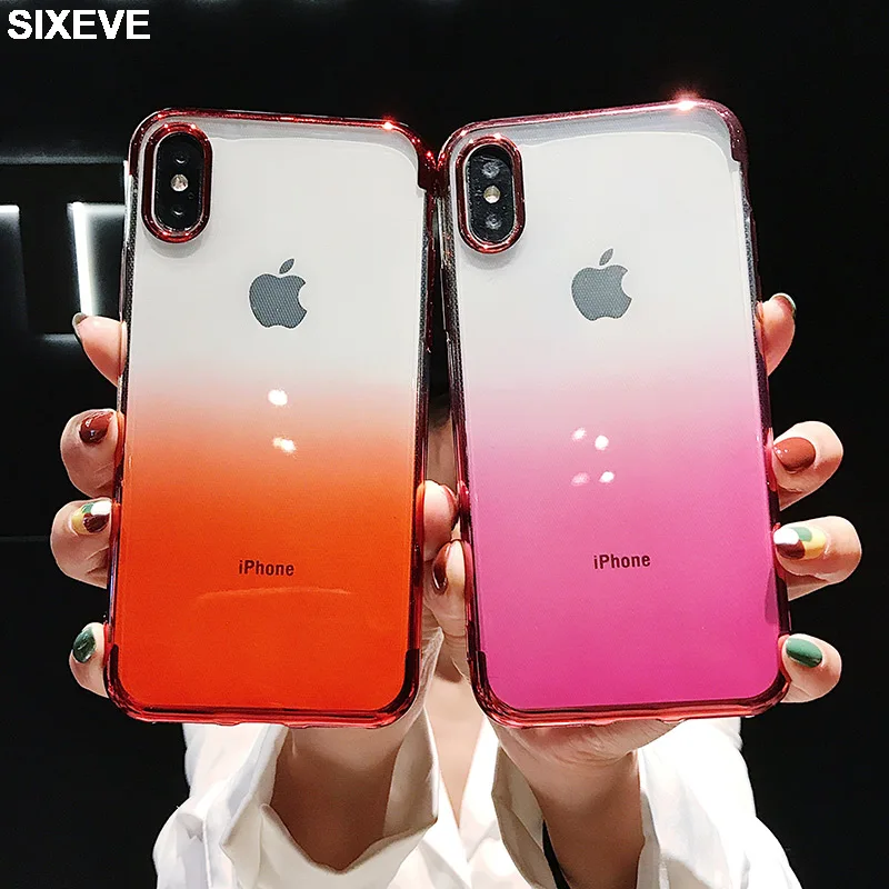 

Luxury Plating Gradient Soft Silicone Case For iPhone 7 8 Plus iPhone XR XS Max 7 6 6S Plus Cell Phone Clear Rainbow Color Cover