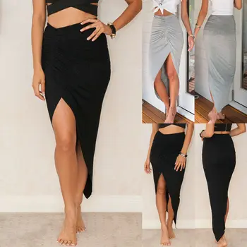 

Fashion Outfit Women Unique Black Gray Equipped Stretch Printed High Waist Midi Pencil Split Rock
