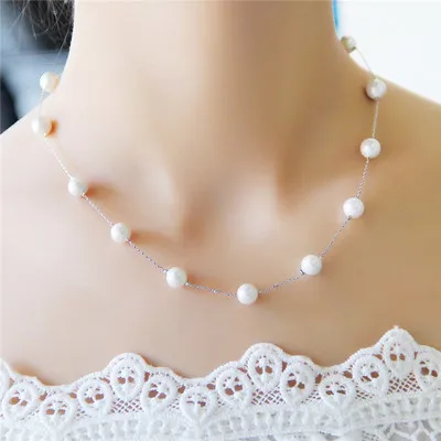 

Pearl jewelry classic fashion white gold necklace women collares bijoux high quality beautiful gift for female and girls
