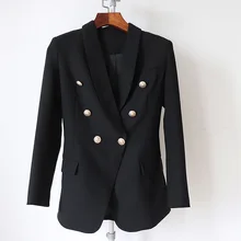 New Euramerican Fashion 2019 Designer Blazer Women's Long Sleeve Double Breasted Metal Lion Buttons Long Blazer Outer Wear