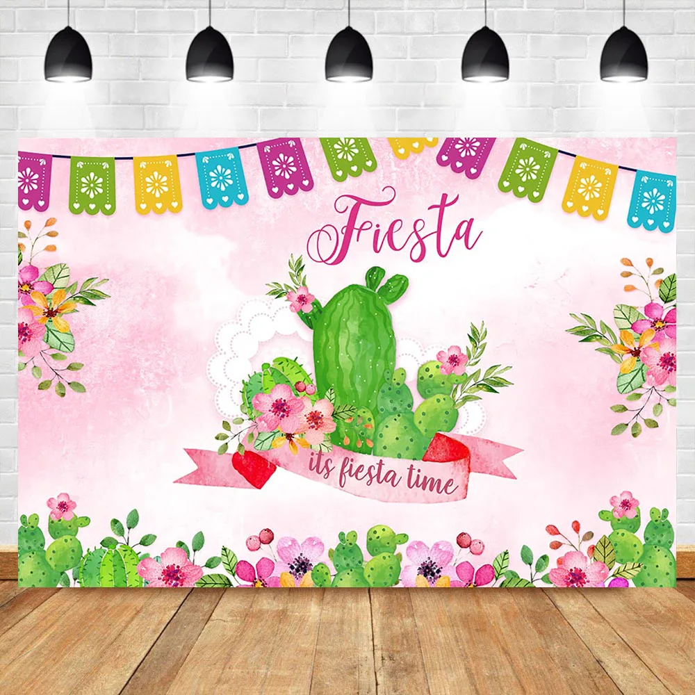 

NeoBack Mexican Fiesta Birthday Backdrop Cactus Flower Pink Photography Backdrops Baby Shower Banner Decor Supplies Background