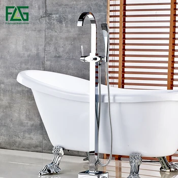 

FLG Bathroom chrome finishing Floor Stand Faucet Round Type Bath Shower Mixer Brass Shower set Contemporary Bathtub Tap