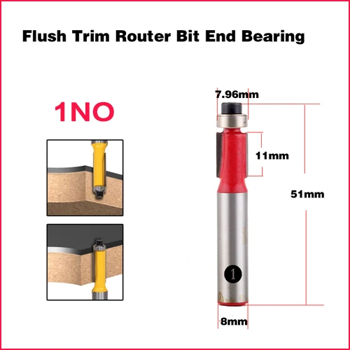 8 мм хвостовик прямой/Dado маршрутизатор Набор бит диаметр Деревообрабатывающие инструменты ЧПУ фреза Концевая фреза для дерева - Длина режущей кромки: Flush Trim Bit 1NO