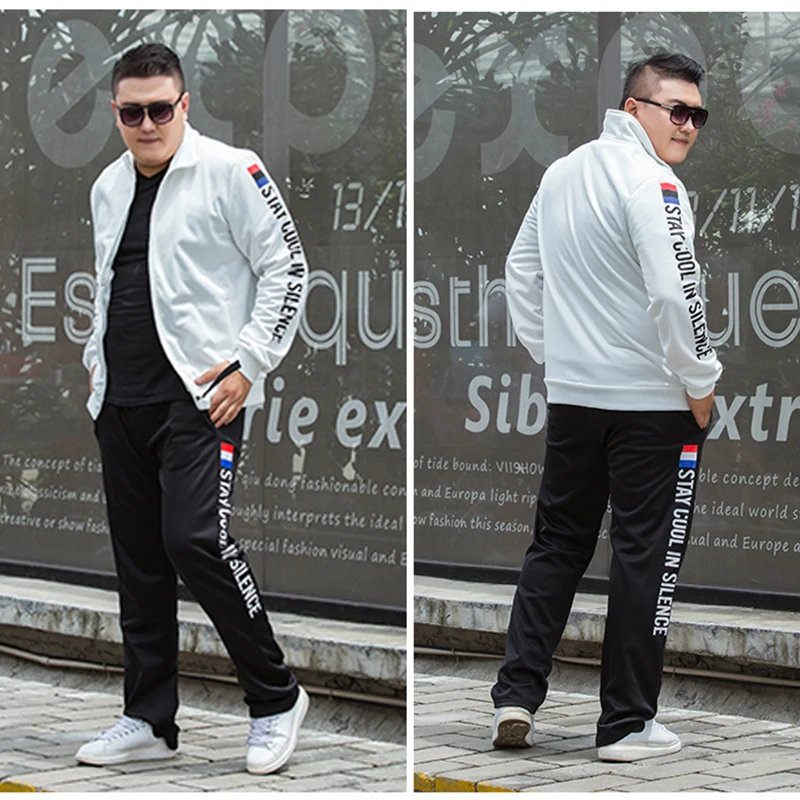 Flash Sale M-9XL Large Size Tracksuit Set Men Autumn Spring Sportwear Men Zipper Coat Pants 2 Piece Sets Sweat Suit Sporting Fitness Sets