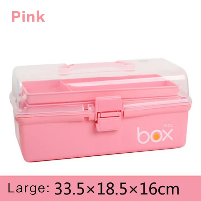 Красочная пластиковая Многофункциональная портативная коробка для хранения, сохраняющая пространство, медицинская коробка для детской живописи, набор инструментов, трехслойная регулируемая - Цвет: pink large