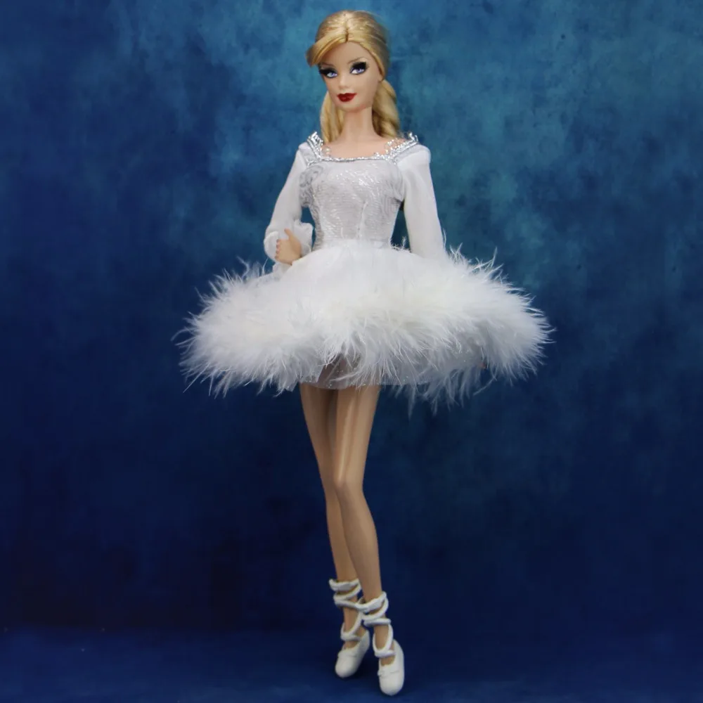 High Quality Fashion Ballet Dress Sexy Lace White Skirt + 1x Toe Shoes Accessories Clothes For Barbie Doll For FR 1/6 Kids Gift