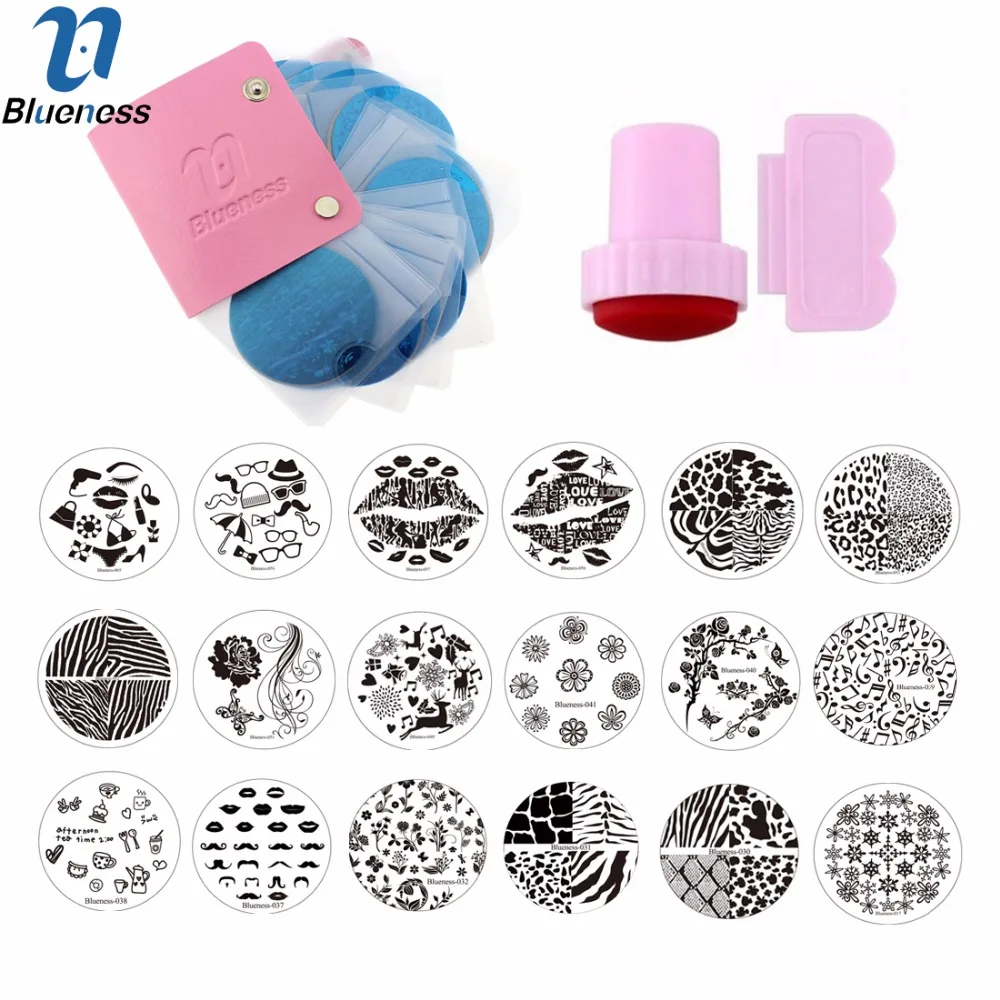 

Nail Stamping Plates 24Pcs Polish Stencils For Nails 1Pcs Pink Case For 5.7 Disc Template Scraper Stamp Nail Art Set Kits JH235
