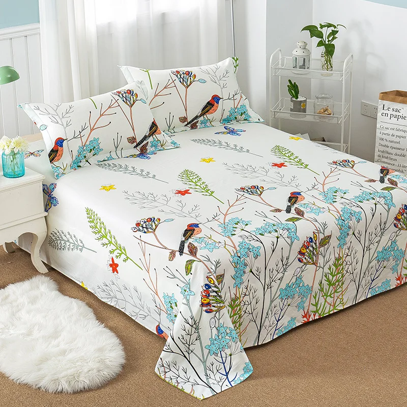 

Floral Bird Pattern Flat Sheet Cotton Bed Sheet for Kids Adults Twin Full Queen King Size Mattress Protector Cover 1 piece #/