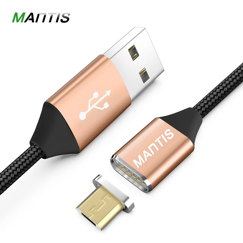 Магнитный Micro USB кабель MANTIS, зарядное устройство, светодиодный, 2 А, магнит, 1 м, 2 м, USB, Android, кабель для передачи данных, для Xiaomi, кабели для мобильных телефонов - Цвет: Gold Black