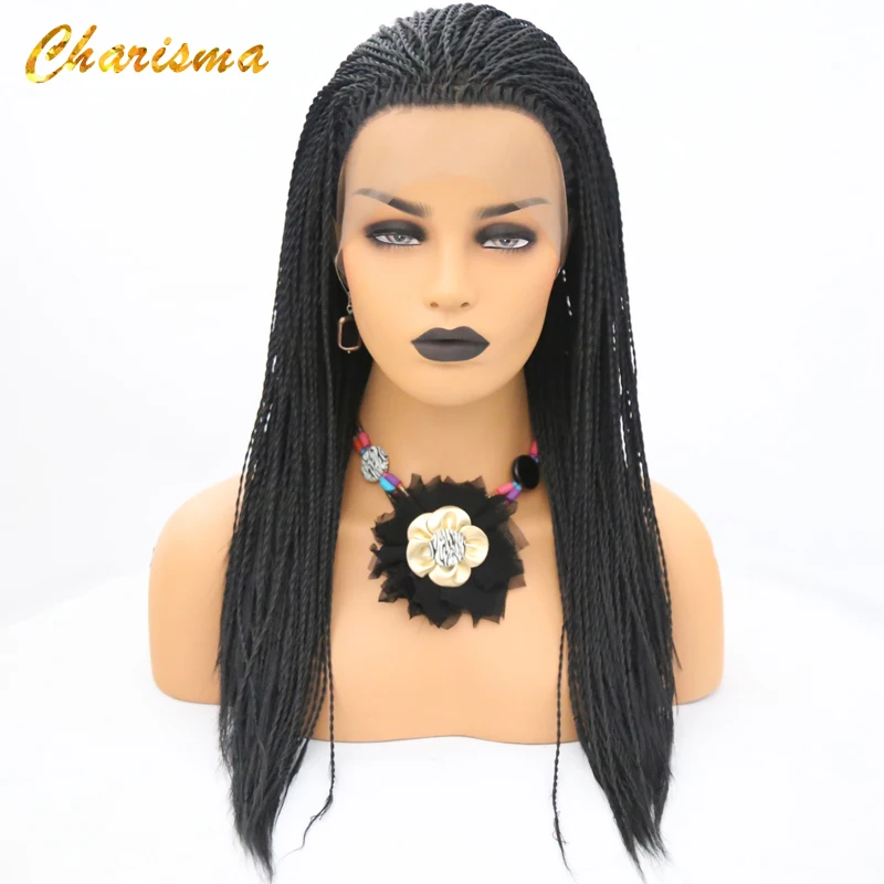 

Charisma Synthetic Lace Front Wigs Handmade 24'' Braids Wigs Black Color Heat Resistant Glueless Wigs For Black Women In Stock