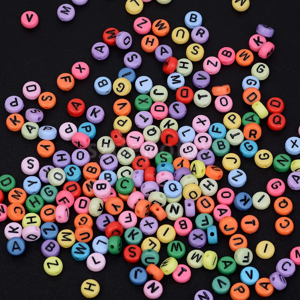 200 Pcs Round Acrylic Mixed Color Alphabet Loose Spacer Beads For Jewelry Making 7 mm Letter Beads Charms Bracelet Necklace
