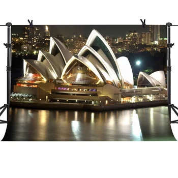 

MTMETY Night View of Sydney Opera House Backdrop Australia Landmark White Sails Background Photo Booth Props