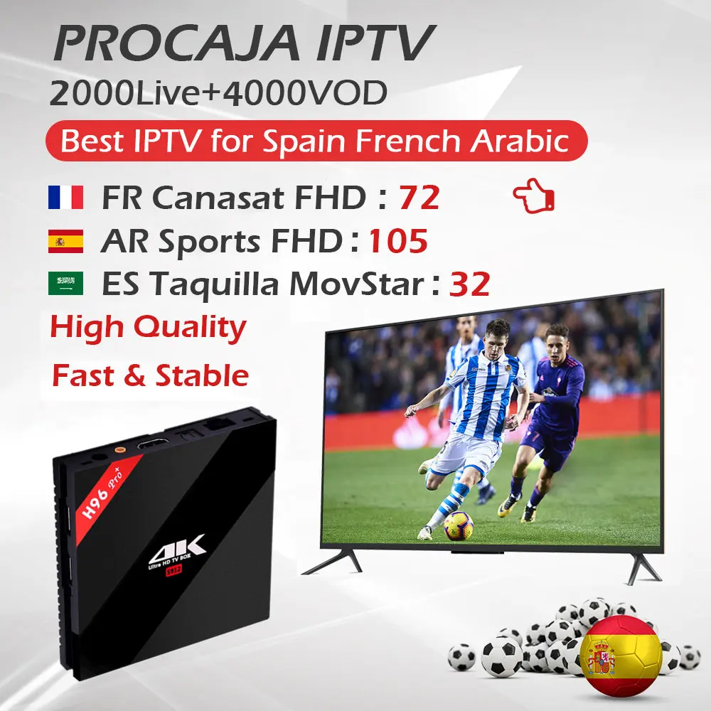 

H96Pro+ Android TV Box+Procaja IPTV France Arabic IPTV 3G/32G Amlogic S912 Octa core Dual Wifi BT4.1 Set Top Box Spanish IPTV