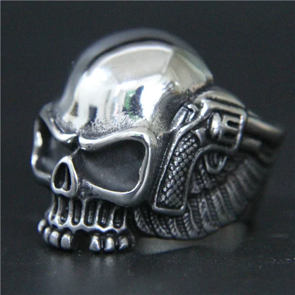 

Band Party Hot GUN Skull Ring 316L Stainless Steel Silver Biker Mens Ring Cool Skeleton Ring