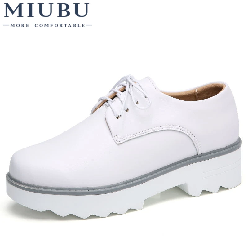 

MIUBU Spring Women Flat Platform Shoes Oxfords Genuine Leather Lace Up Flats Shoes Female Casual Creepers Heels Ladies Shoes