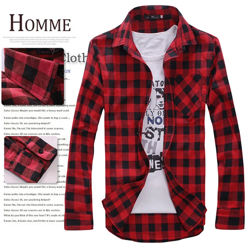 Men's Plaid Shirts 2016 Fashion Long Sleeve Slim Fit Cotton Shirt  Free Styles Man Clothes Mens Shirt!Asian size, not US/EU size