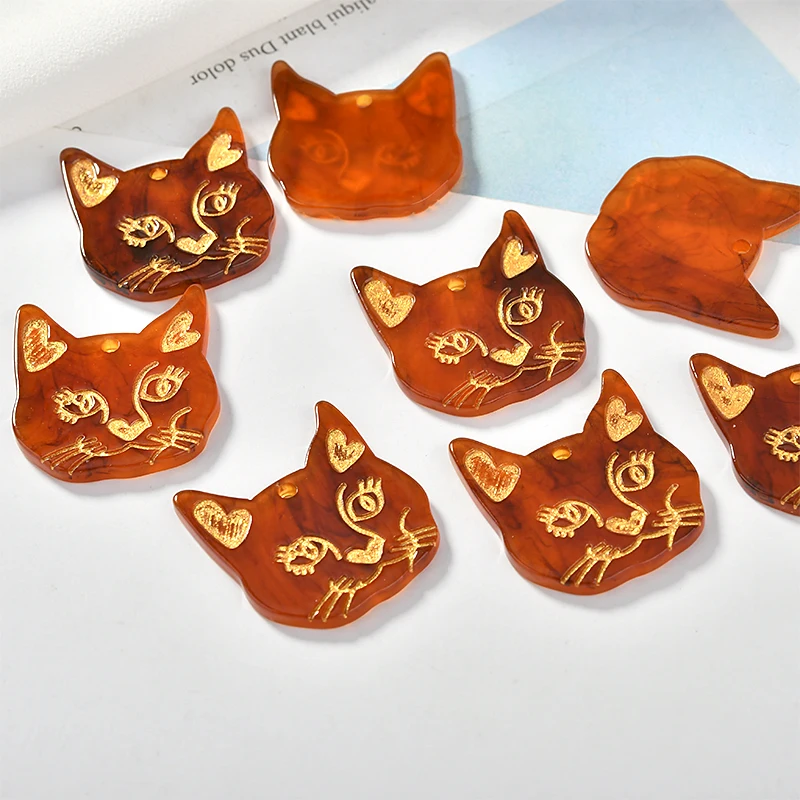 Newest 30pcs/Lot Kawaii Animal Cat Head Shape Resin Acid Acrylic Charms DIy jwelry Findings Round Smiling Face Butotn stickers