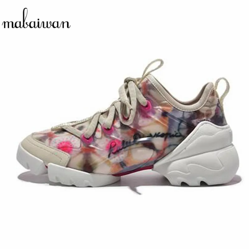 

Mabaiwan Casual Women Shoes Espadrilles Sport Dad Sneakers Breathable Stretch Fabric Walking Shoes Woman Lace Up Platform Flats