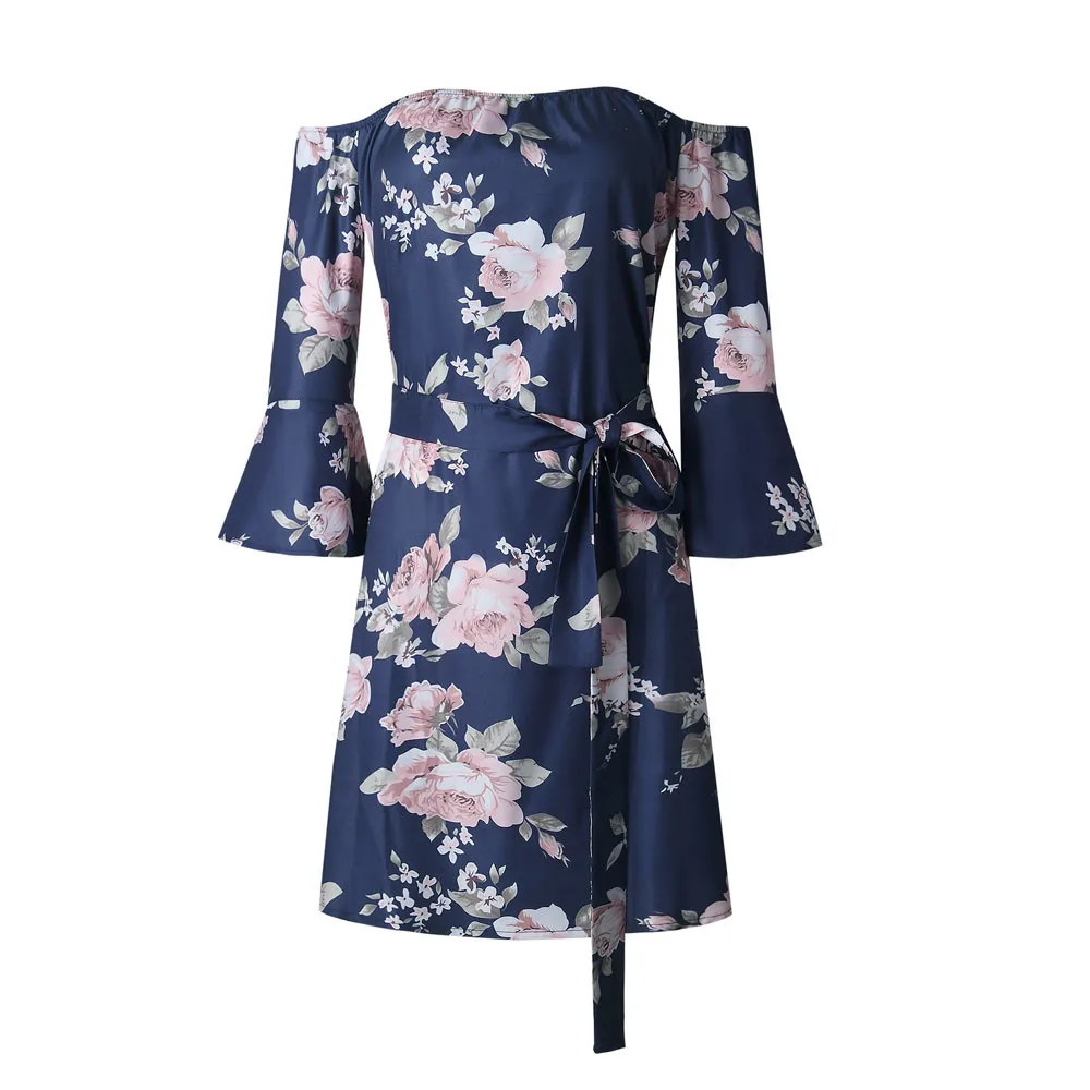 Женское платье 2018 летнее сексуальное шифоновое с открытыми плечами и цветочным