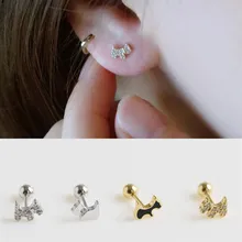 S925 стерлингового серебра серьги простой циркон шпилька в виде собаки серьга-винт серьги кости ногтей Модные солнцезащитные очки оптом, jewely