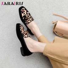 SARAIRIS/Новинка года; лоферы с бахромой и леопардовым принтом; Неглубокий квадратный носок; Женские Повседневные Вечерние туфли; мягкая обувь на плоской подошве; сезон весна-осень; большие размеры 32-43