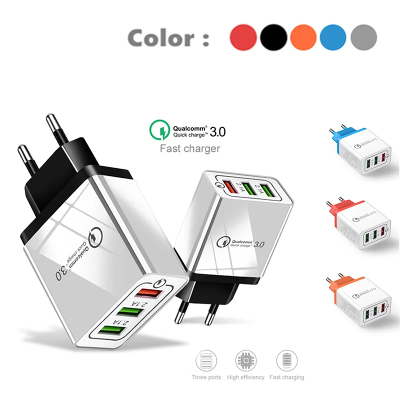 

18W 3 USB Charger quick charge 3.0 Adapter for iPhone X 8 7 iPad Fast Wall Charger for Samsung S10 Xiaomi mi9 Redmi NOTE 6 7 Pro