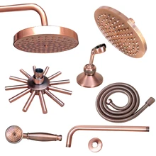 Wall Mounted Antique Red Copper Finish Round Rain Shower Head, Arm Shower Head, Head Holder Bracket, Shower Hose Nsh01 smesiteli classic style all copper round handheld shower head pvc hose connector adjustable wall holder black matte black finish
