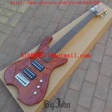 Большой Джон 6 Строки fretless электрическая бас-гитара в естественных с зебры дерева тела и пассивный пикап F-3312