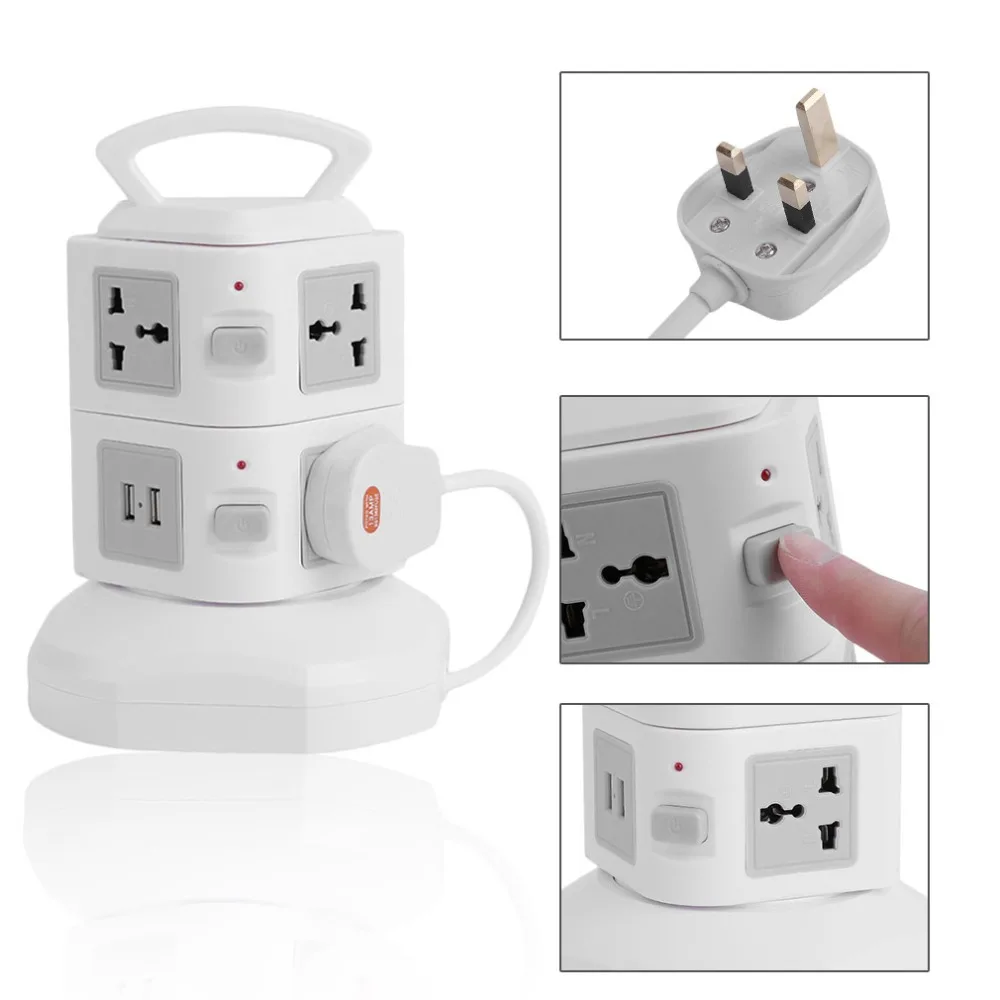 

(Ship From DE)2Layers Vertical Multi Way USB Port Intelligent Switch Socket Power Outlets Plug With Outlet Power Strip NEW