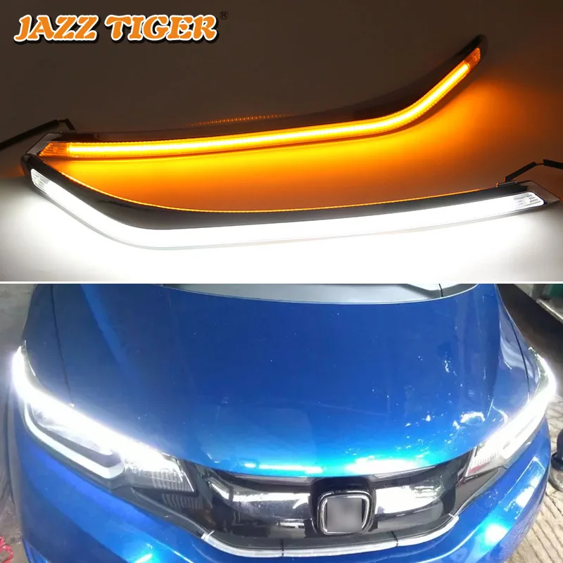 

JAZZ TIGER 2PCS Car Headlight Decoration Yellow Turn Signal 12V DRL LED Daytime Running Light For Honda Jazz Fit 2015 - 2018