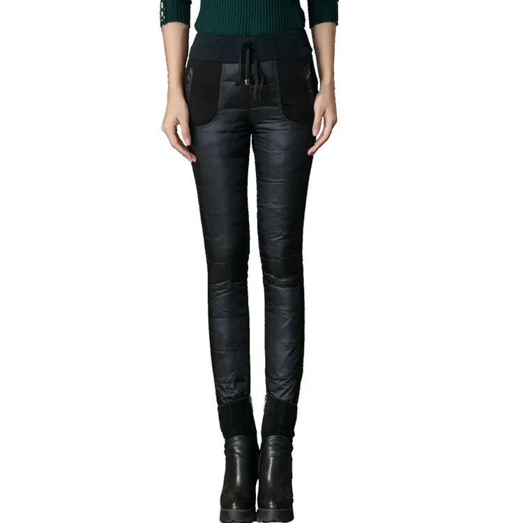Женские брюки с 90% утиным пухом, зимние брюки, высокая талия, верхняя одежда для женщин, модные теплые обтягивающие брюки, утолщенные брюки с утиным пухом, PT-255 - Цвет: Black