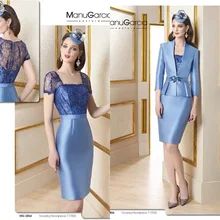 Nach Maß Kurze Ärmel Blau Mutter der Braut Kleider mit Jacke Spitze Perlen Knielangen vestido de madrinha Abend kleid